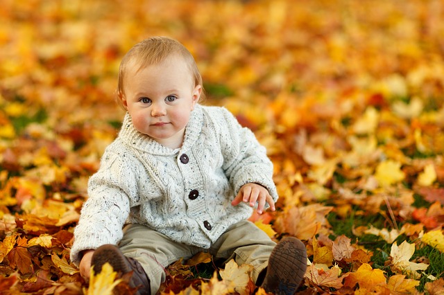 Kind Herbst Boden Laub